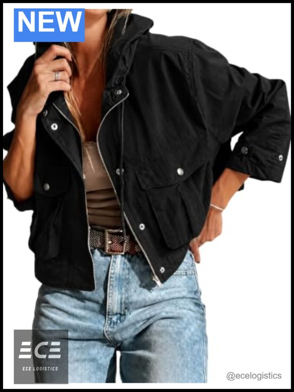 Women's Cropped Utility Jacket Hooded Windbreaker Lightweight Relaxed Fit